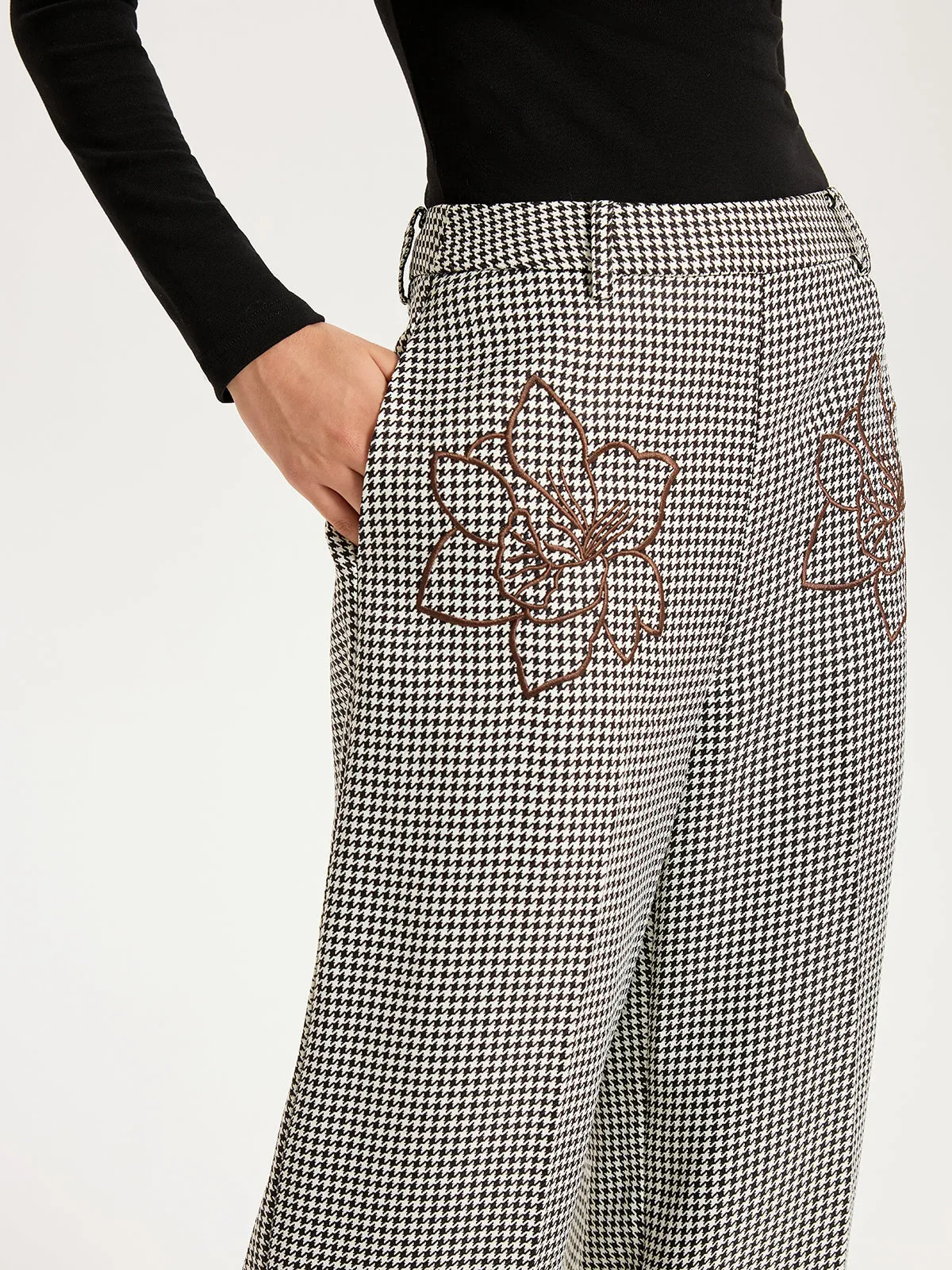 Houndstooth Embroidered Straight-Leg Pants sold by COMMENSE product image thumbnail 2