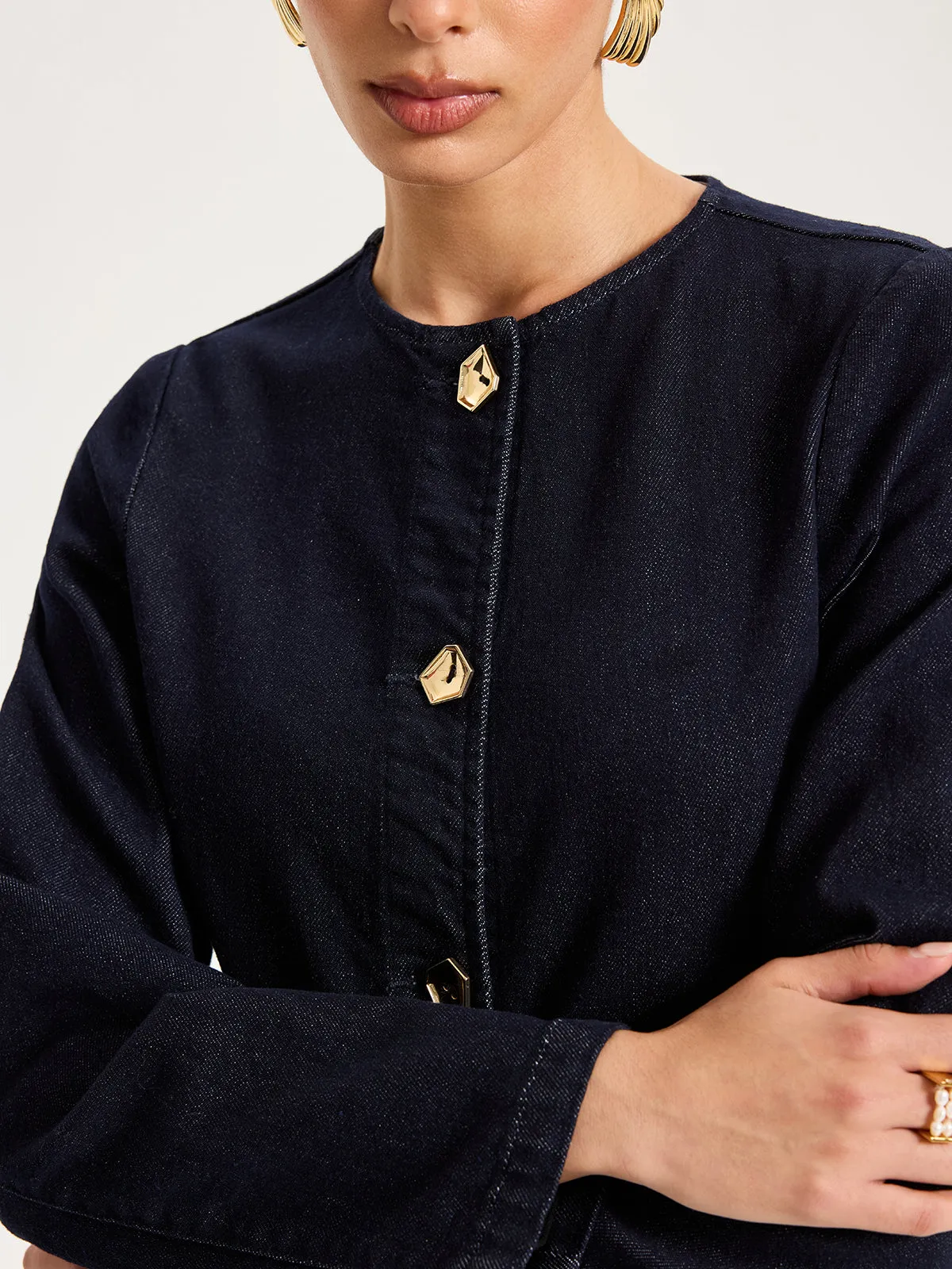 Metal Button Denim Jacket sold by COMMENSE product image thumbnail 4