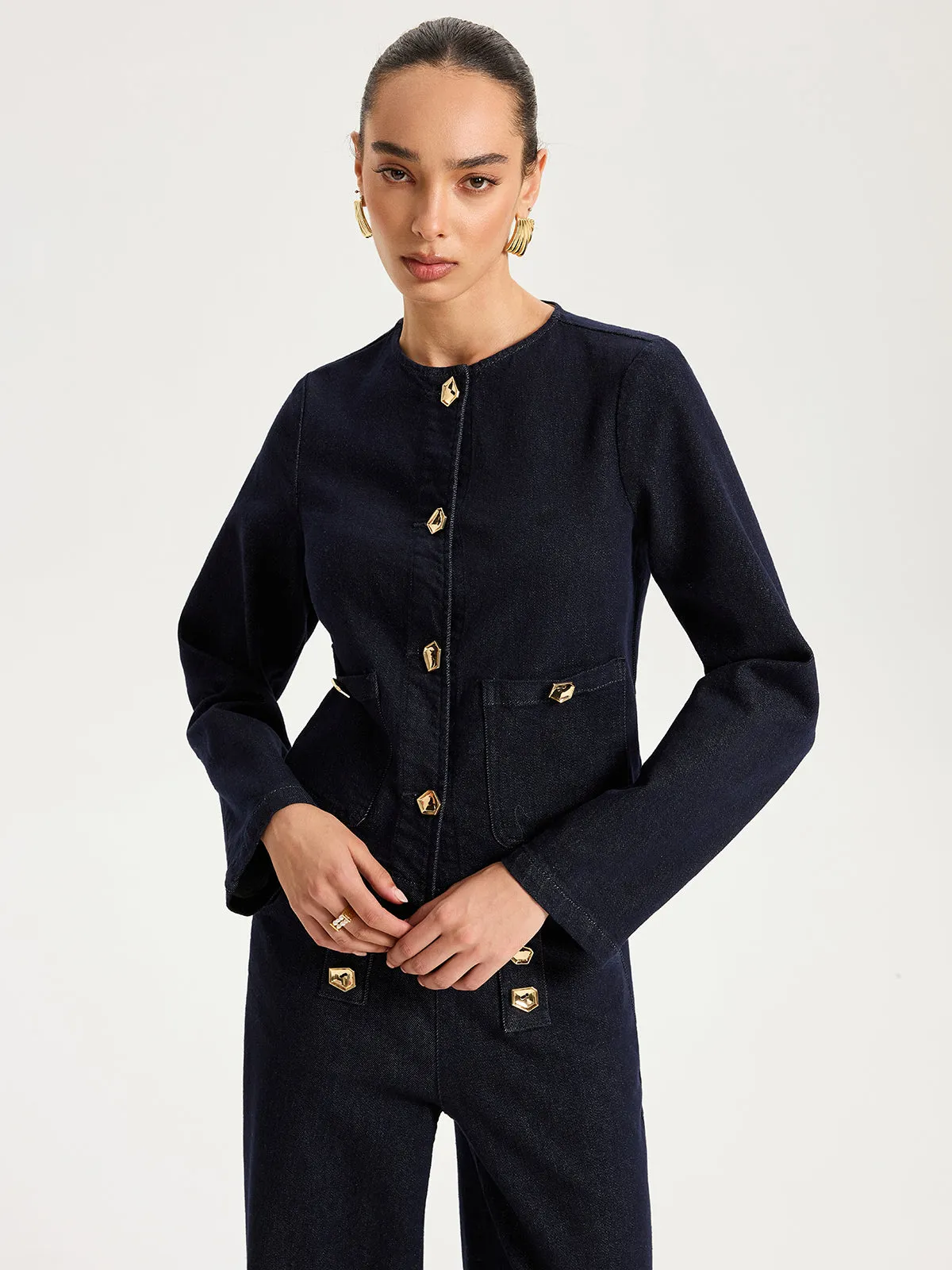 Metal Button Denim Jacket sold by COMMENSE product image thumbnail 5