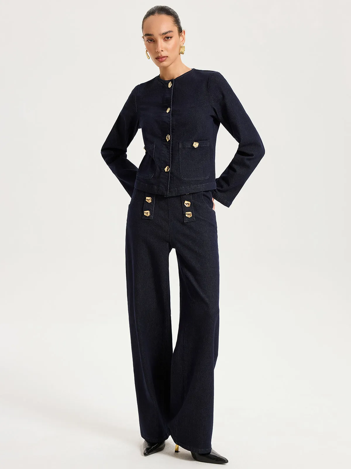 Metal Button Denim Jacket sold by COMMENSE product image thumbnail 3