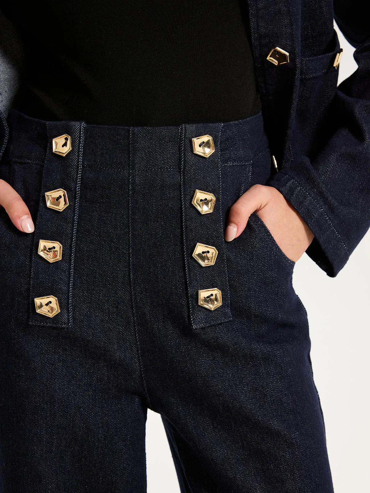 Metal Detail Denim Wide-Leg Jeans sold by COMMENSE product image thumbnail 5