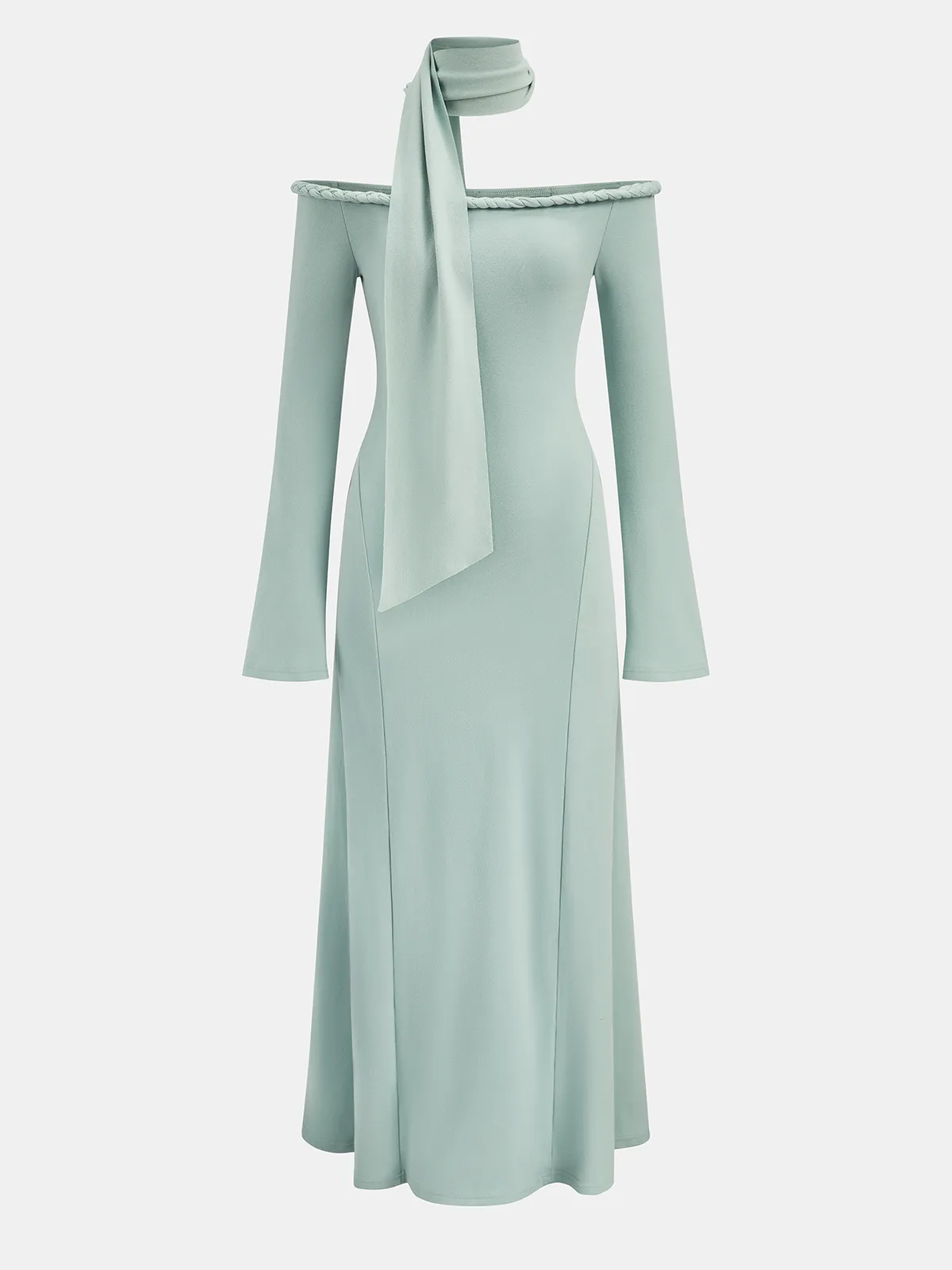 Braided Rope Off-Shoulder Long Sleeve Maxi Dress sold by COMMENSE product image thumbnail 2