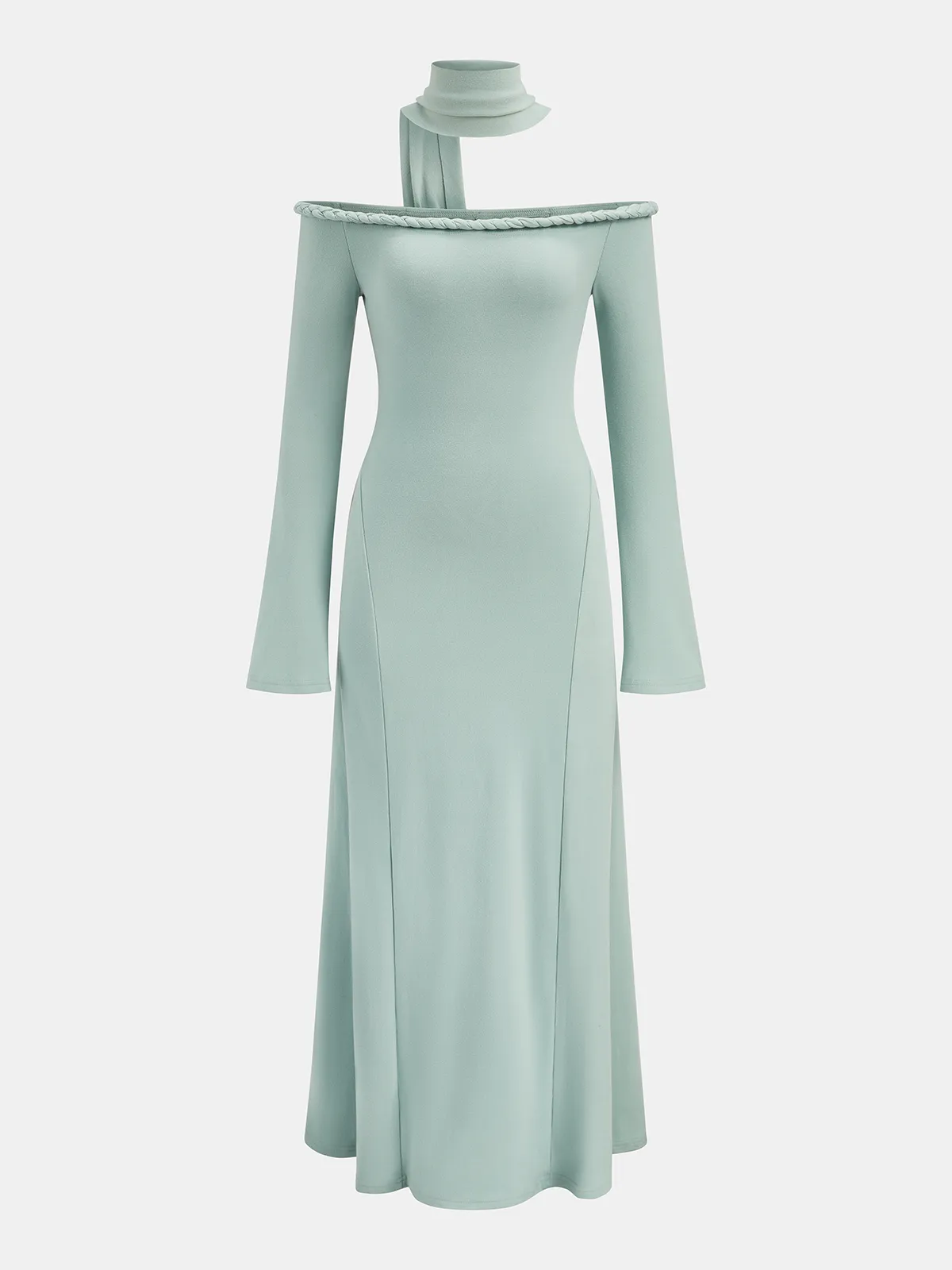 Braided Rope Off-Shoulder Long Sleeve Maxi Dress sold by COMMENSE product image thumbnail 4