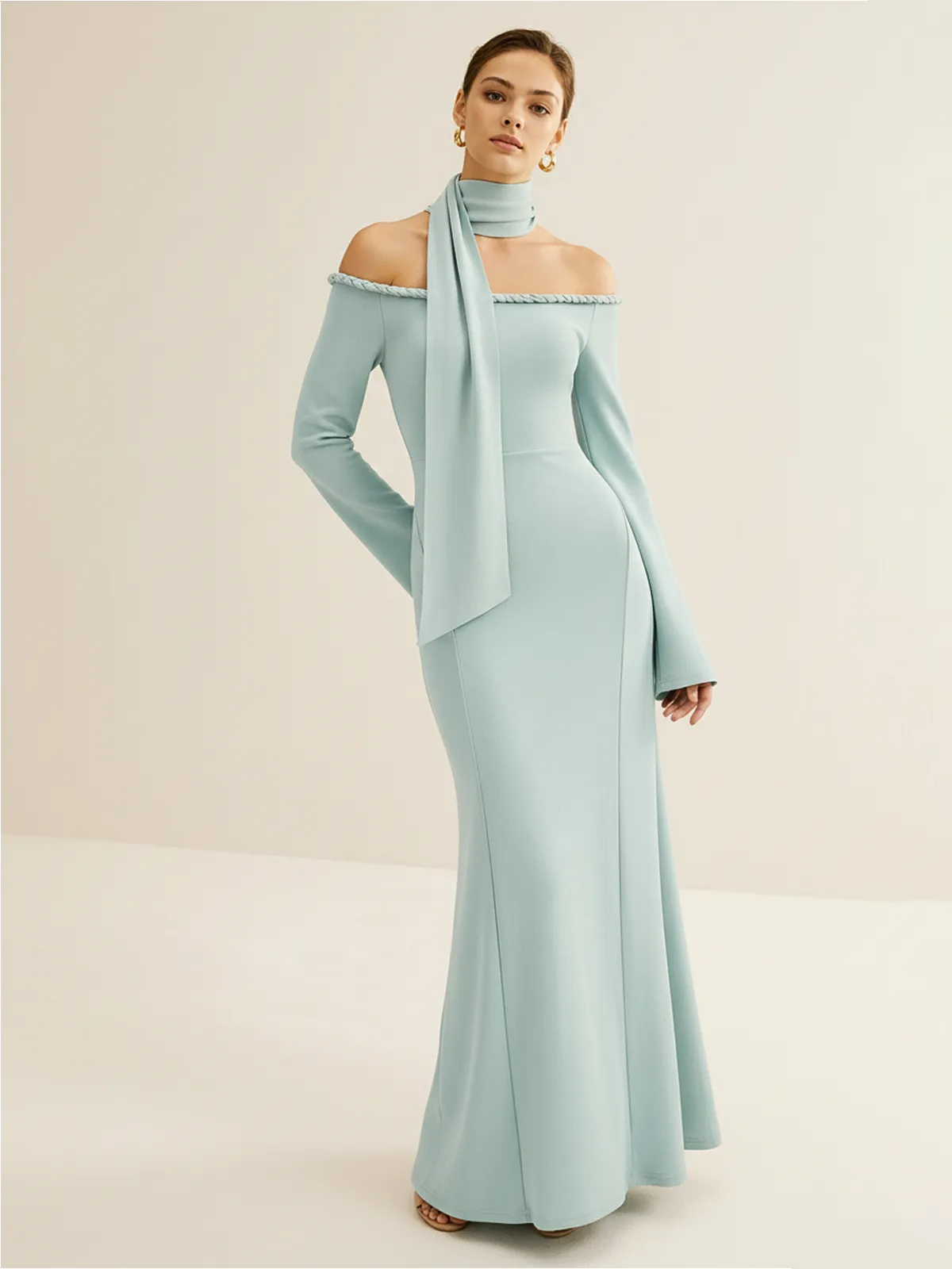 Braided Rope Off-Shoulder Long Sleeve Maxi Dress sold by COMMENSE