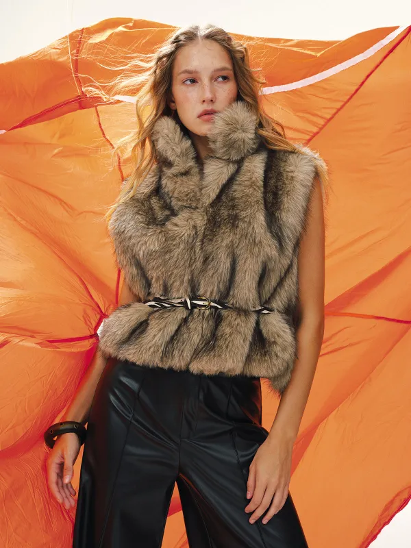Faux Fur Sleeveless Vest without Belt sold by COMMENSE