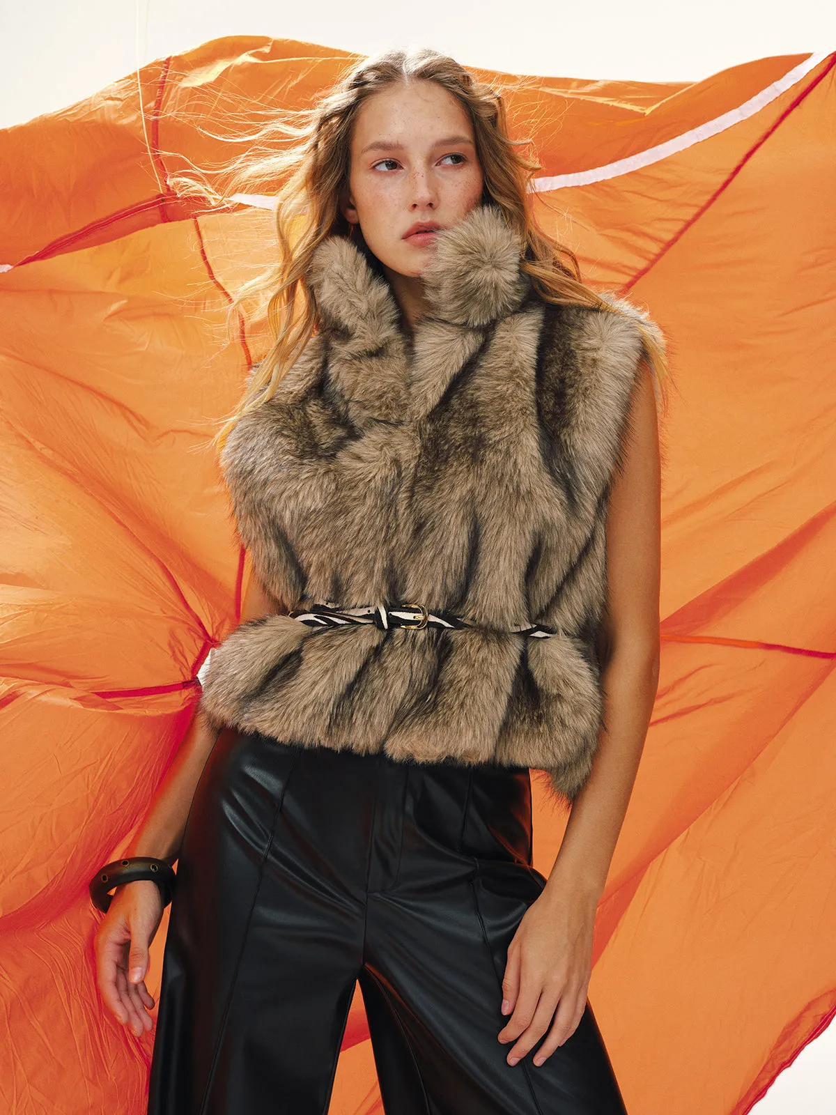 Faux Fur Sleeveless Vest without Belt sold by COMMENSE