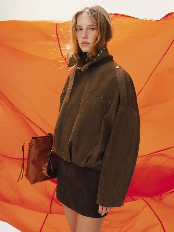 Vintage Suede Effect Studded Bomber Jacket sold by COMMENSE