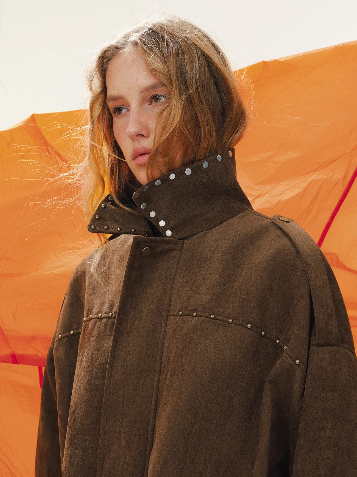 Vintage Suede Effect Studded Bomber Jacket sold by COMMENSE product image thumbnail 3