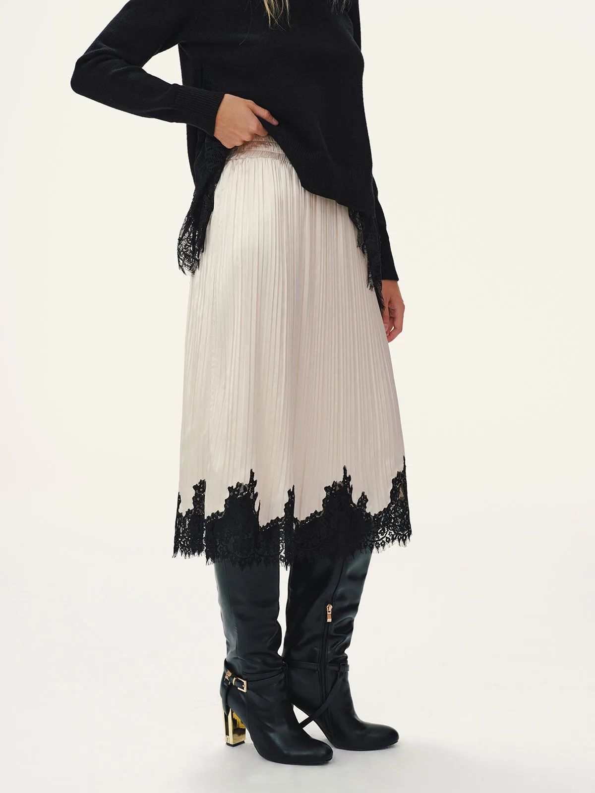 Lace Hem Pleated Midi Skirt sold by COMMENSE product image thumbnail 3