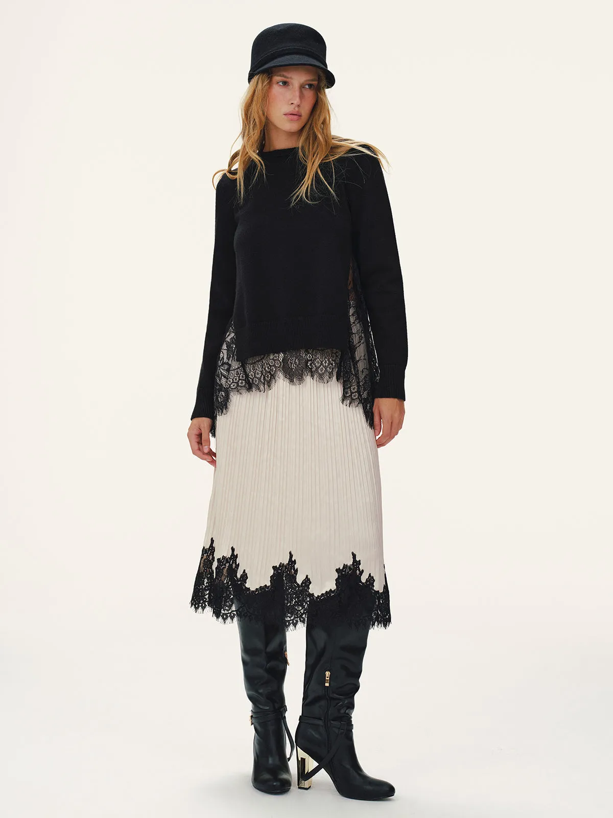 Lace Hem Pleated Midi Skirt sold by COMMENSE product image thumbnail 5