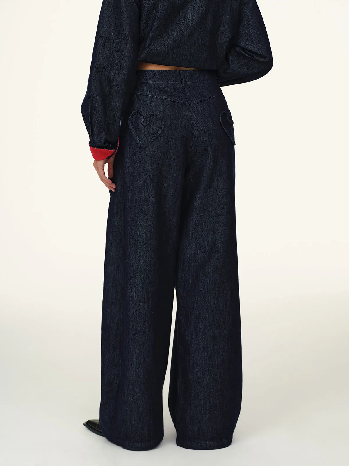 Heart-Back Denim Straight-Leg Jeans sold by COMMENSE product image thumbnail 5