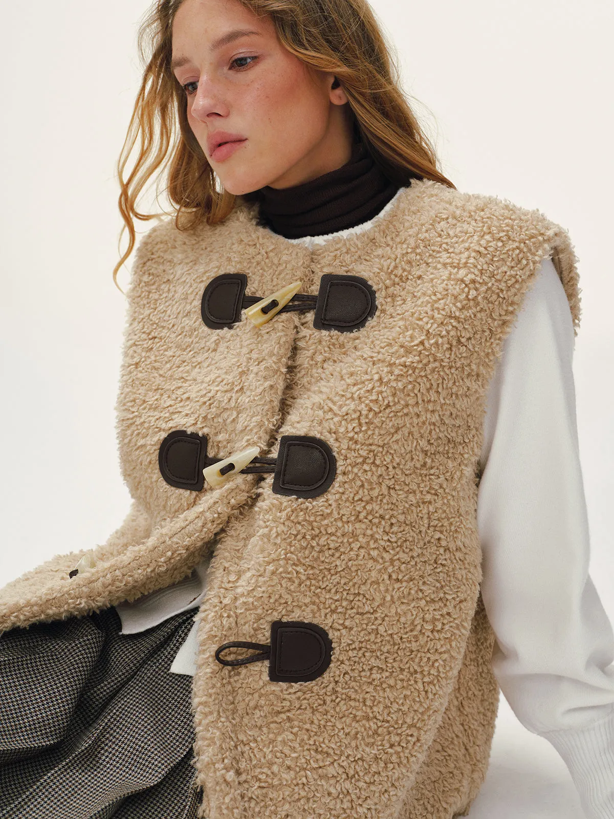 Faux Leather Buckle Fleece Sleeveless Vest sold by COMMENSE