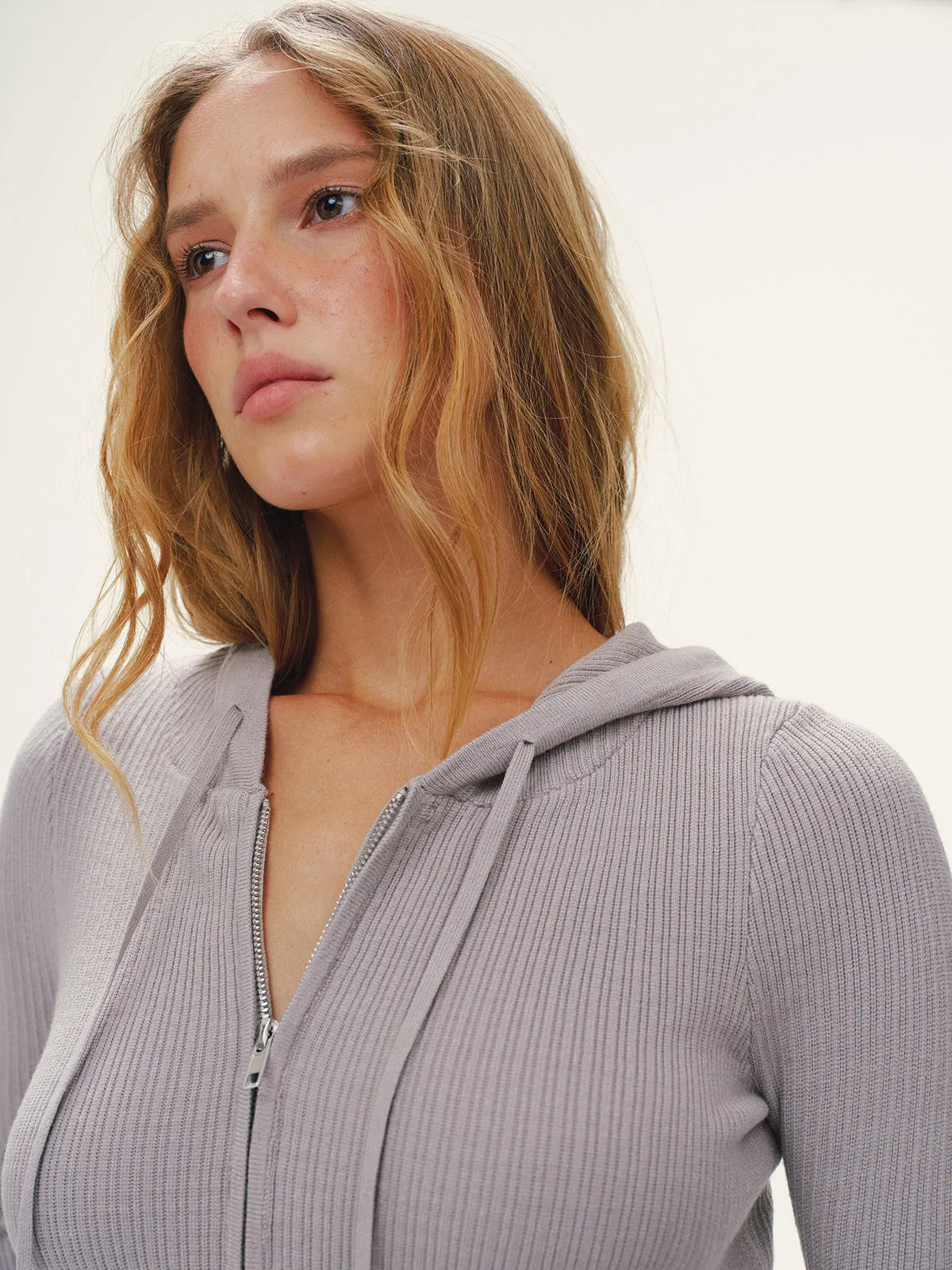 Hooded Ribbed Zip Cardigan sold by COMMENSE product image thumbnail 4