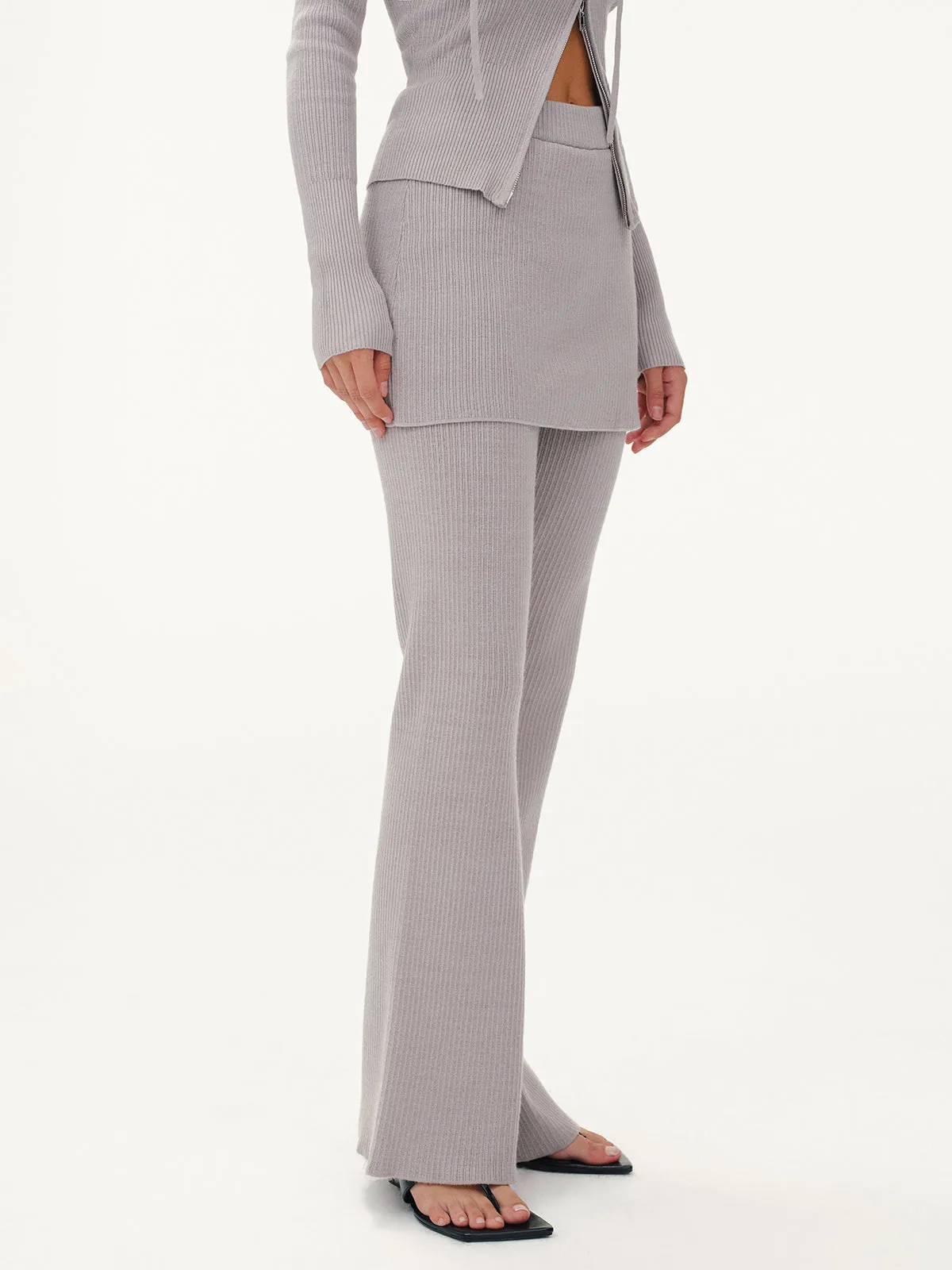 2 in 1 Ribbed Knit Layered Flared Pants sold by COMMENSE product image thumbnail 4