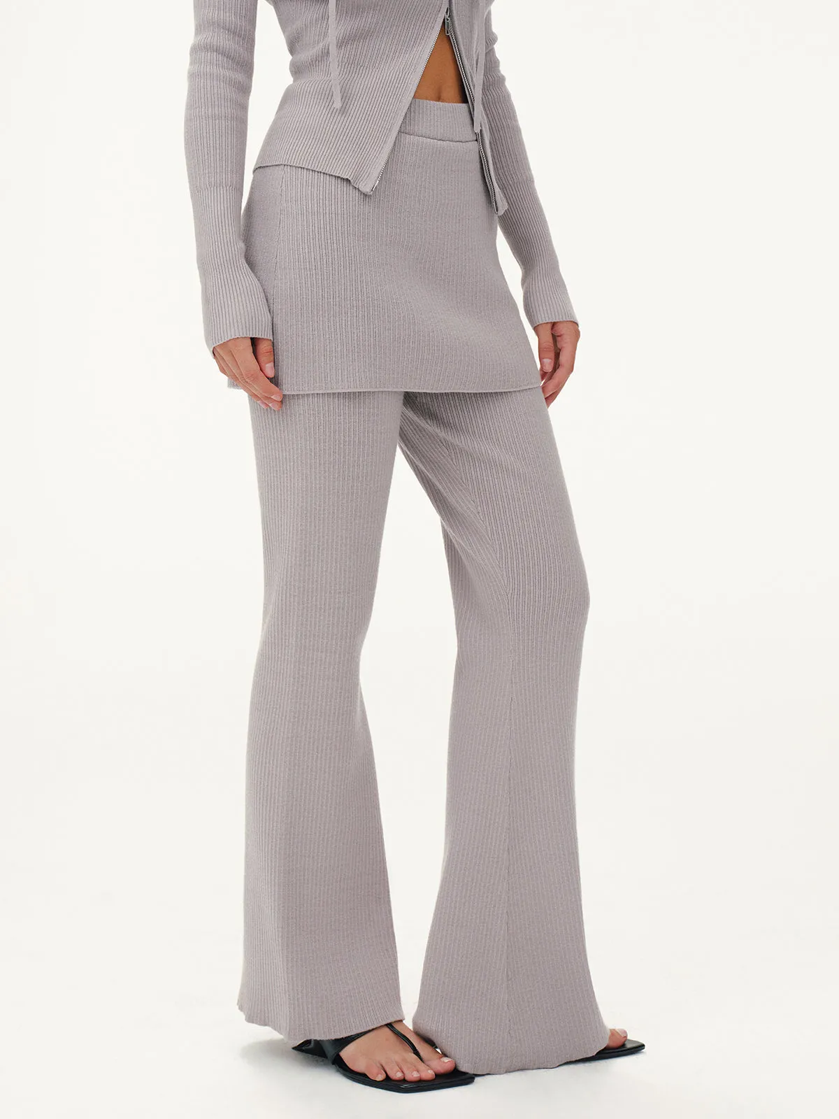 2 in 1 Ribbed Knit Layered Flared Pants sold by COMMENSE