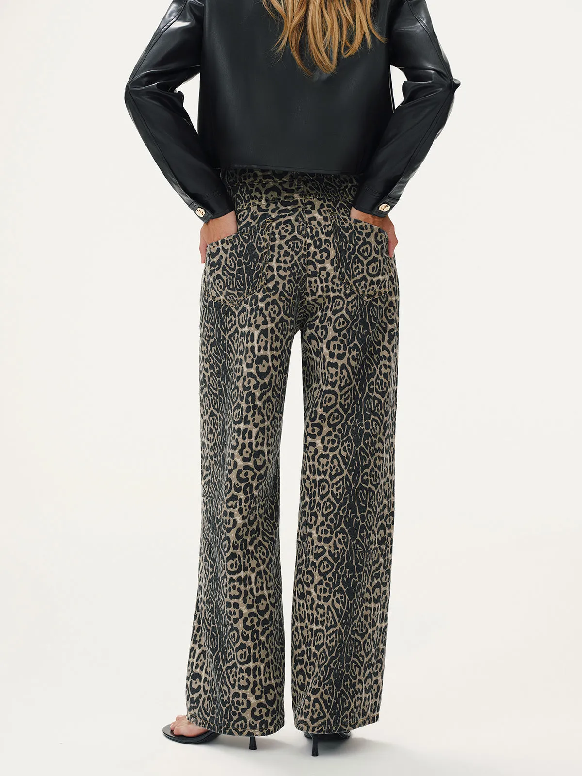 Leopard Print Denim Straight-Leg Jeans sold by COMMENSE product image thumbnail 4