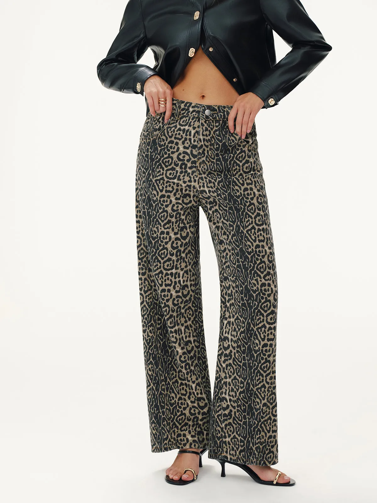 Leopard Print Denim Straight-Leg Jeans sold by COMMENSE