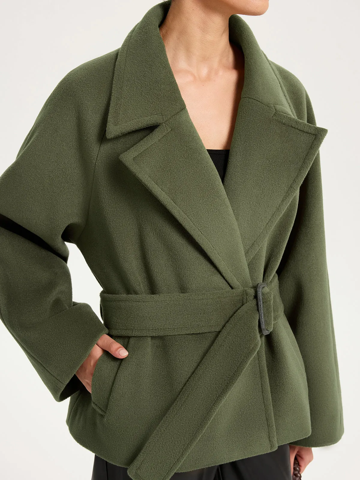 Faux Cashmere Belted Short Coat sold by COMMENSE product image thumbnail 4
