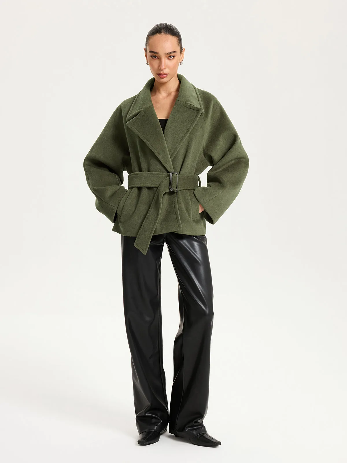 Faux Cashmere Belted Short Coat sold by COMMENSE product image thumbnail 3