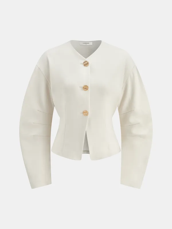 Metal Button Curved Sleeve Coat sold by COMMENSE