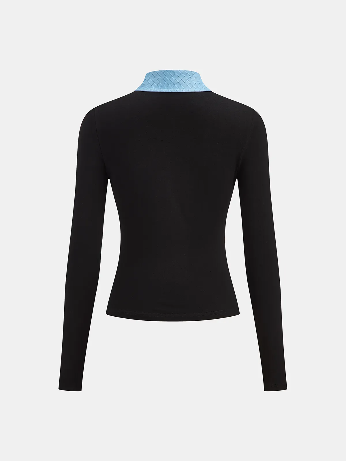 Faux Leather Collar Long-Sleeve Knit Top sold by COMMENSE product image thumbnail 2