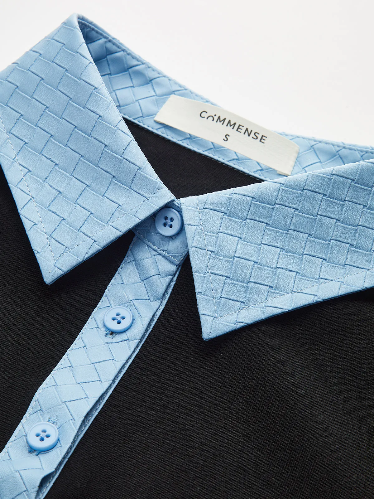 Faux Leather Collar Long-Sleeve Knit Top sold by COMMENSE product image thumbnail 4