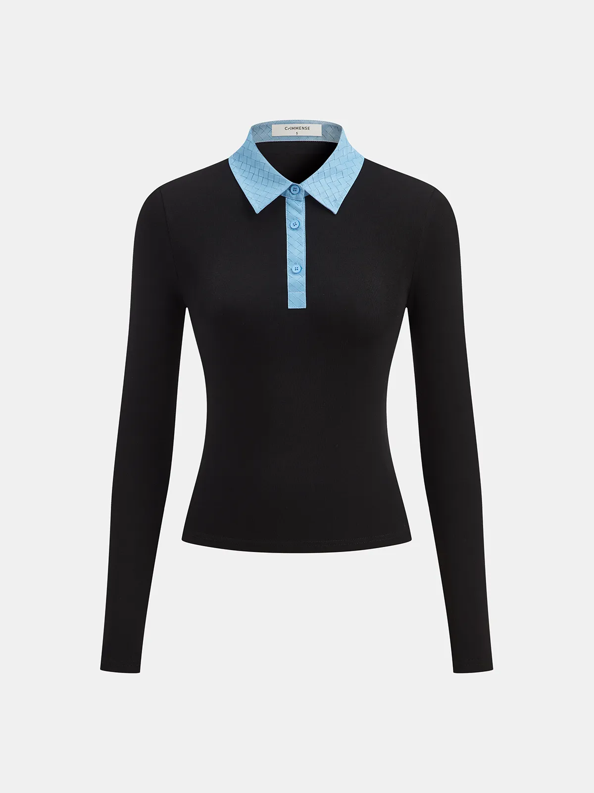 Faux Leather Collar Long-Sleeve Knit Top sold by COMMENSE