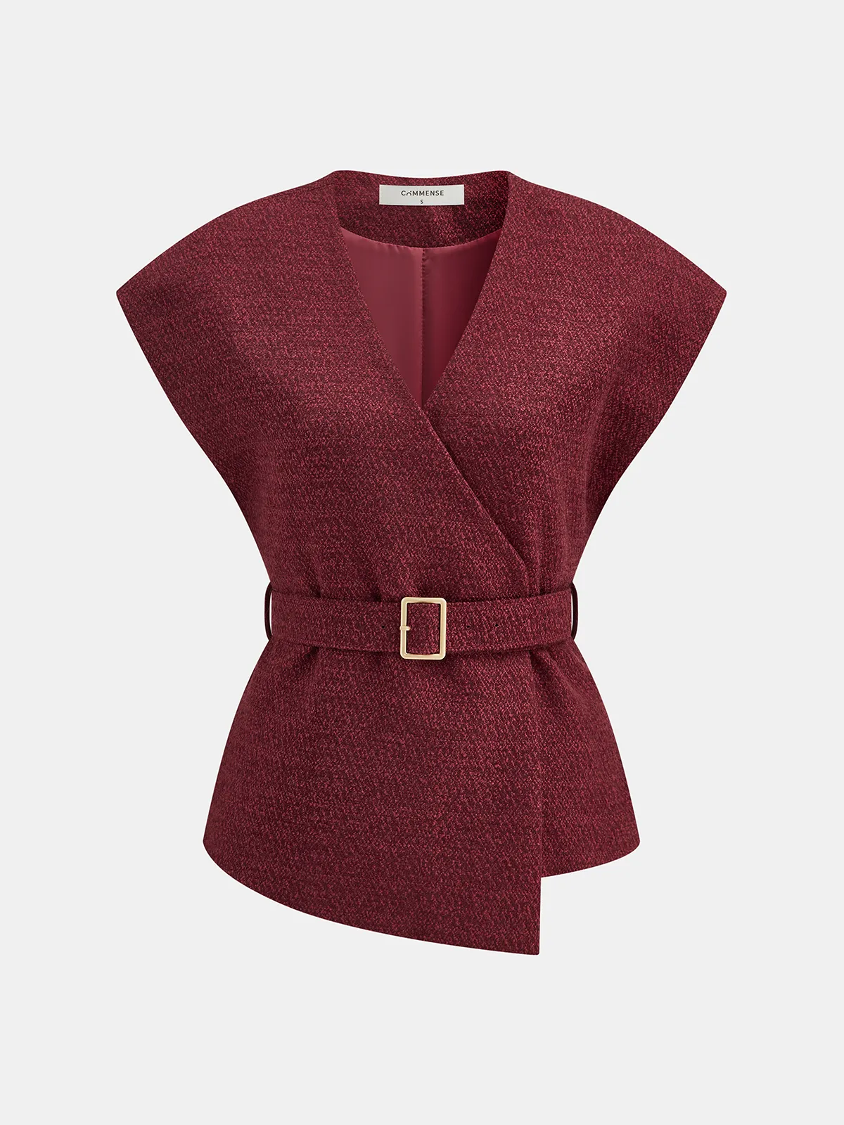Belted Asymmetric Cap Sleeve V-Neck Vest sold by COMMENSE