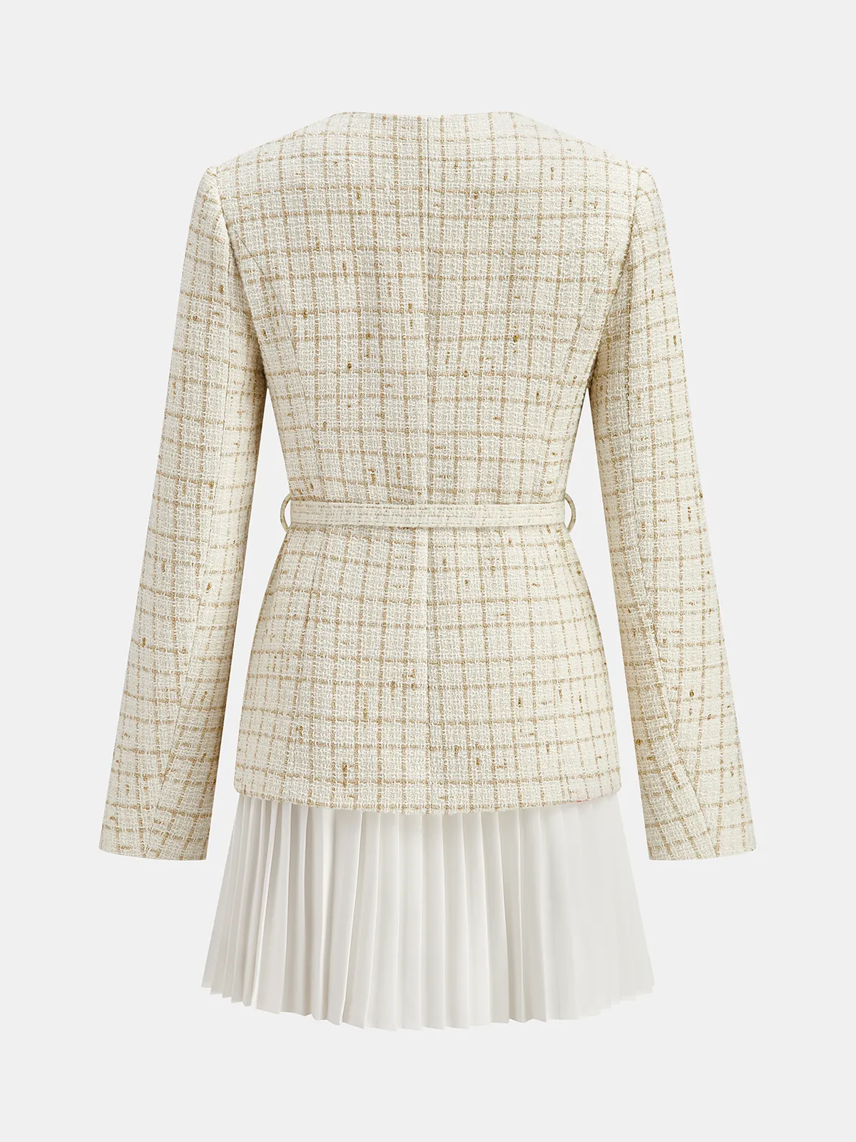 Belted Tweed Jacket and Pleated Mini Skirt Set sold by COMMENSE product image thumbnail 2