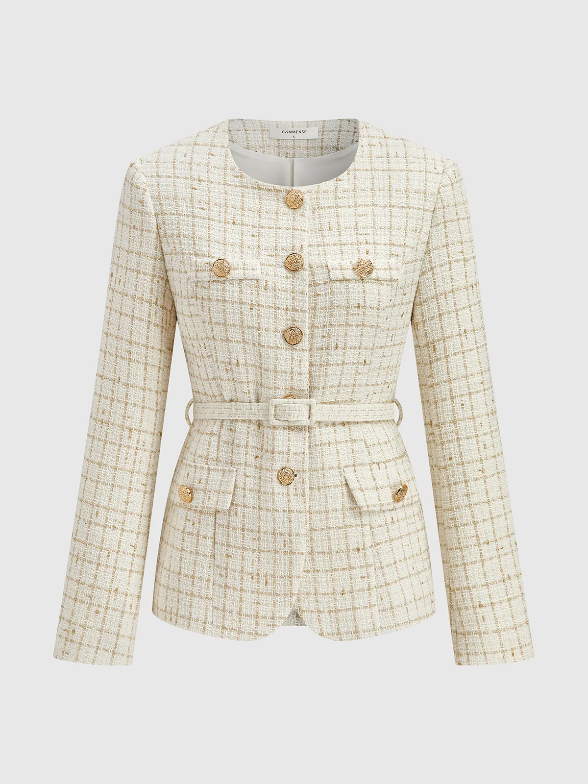 Belted Tweed Jacket and Pleated Mini Skirt Set sold by COMMENSE product image thumbnail 3