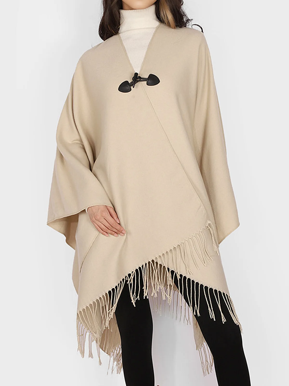 Faux Leather Buckle Fringe Cape sold by COMMENSE product image thumbnail 3