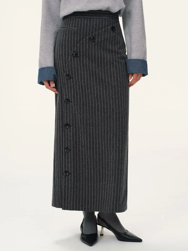 Asymmetric Button Striped Maxi Skirt sold by COMMENSE