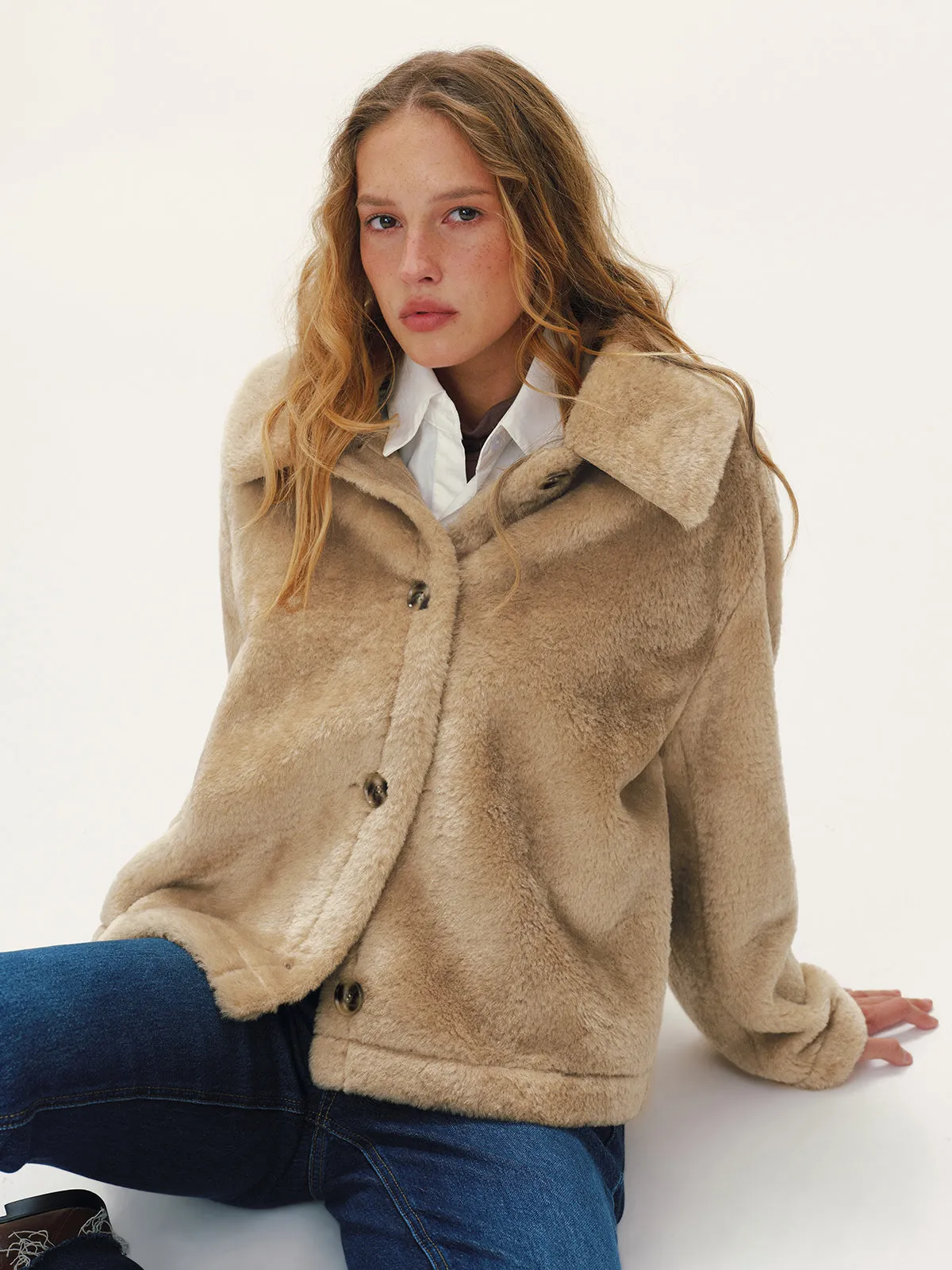 Collared Buttoned Faux Fur Coat sold by COMMENSE product image thumbnail 4