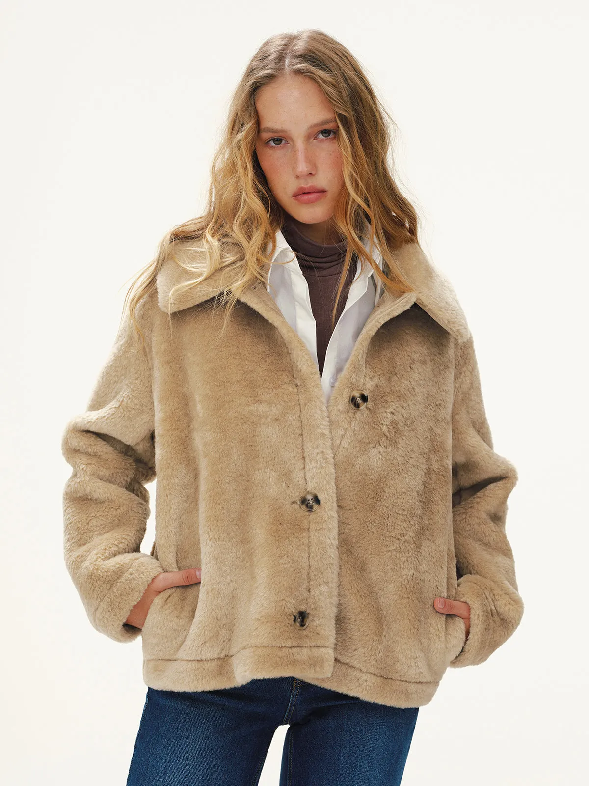 Collared Buttoned Faux Fur Coat sold by COMMENSE product image thumbnail 5