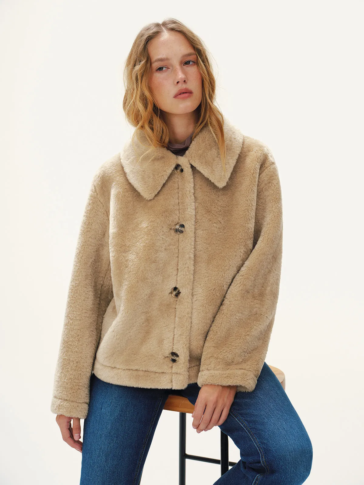 Collared Buttoned Faux Fur Coat sold by COMMENSE product image thumbnail 3