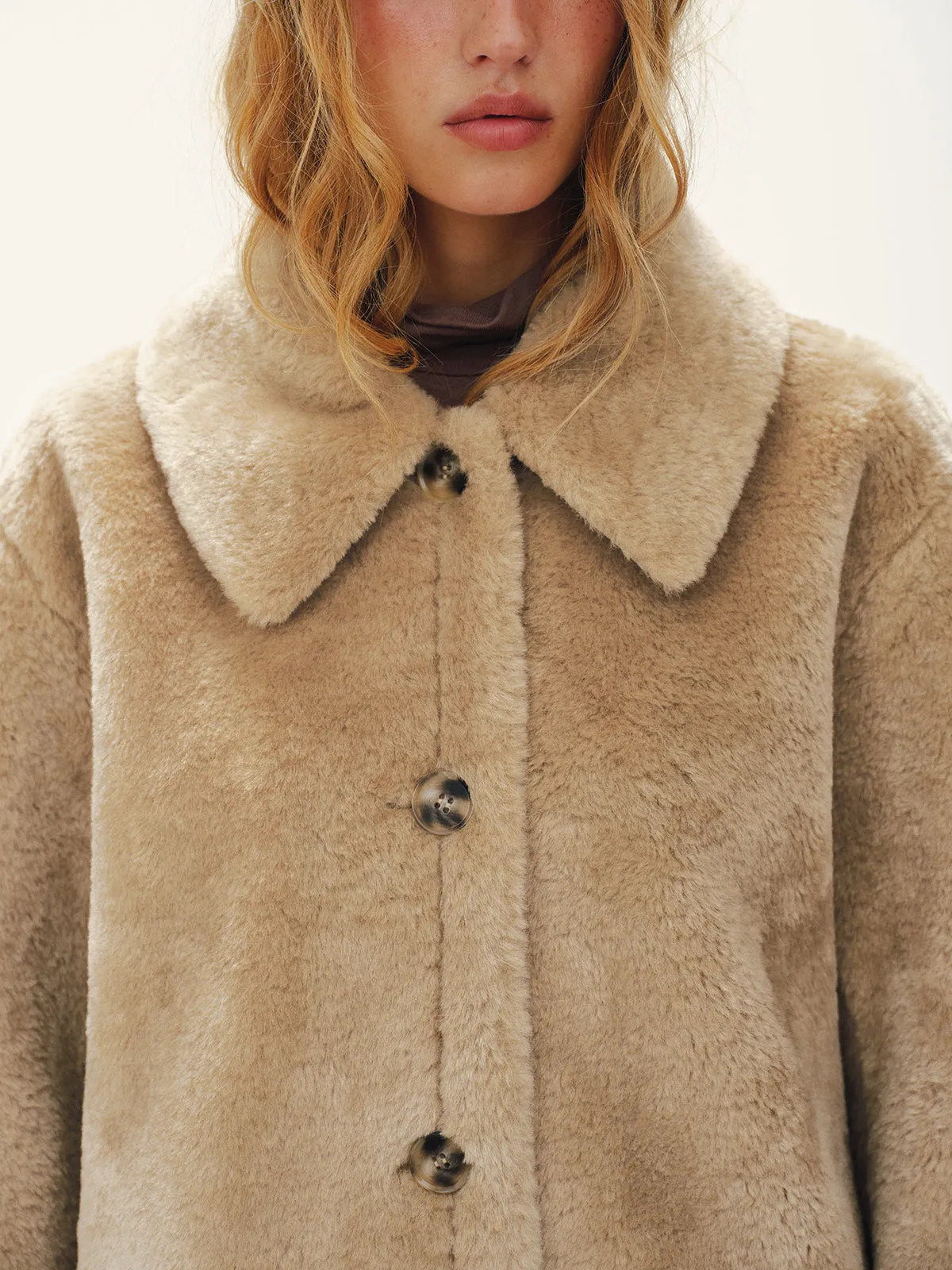 Collared Buttoned Faux Fur Coat sold by COMMENSE product image thumbnail 2
