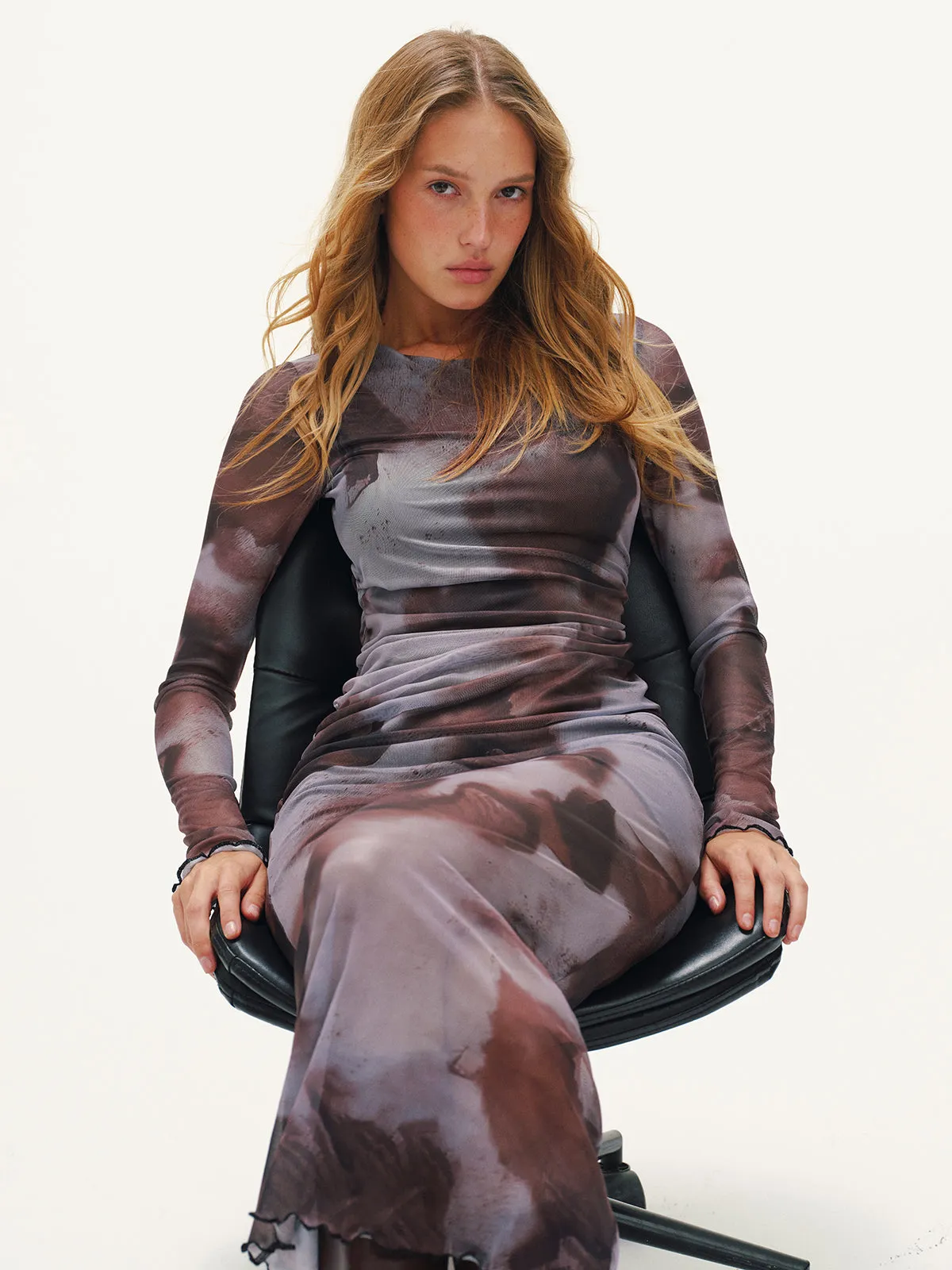 Tie-Dye Mesh Long Sleeve Maxi Dress sold by COMMENSE product image thumbnail 5