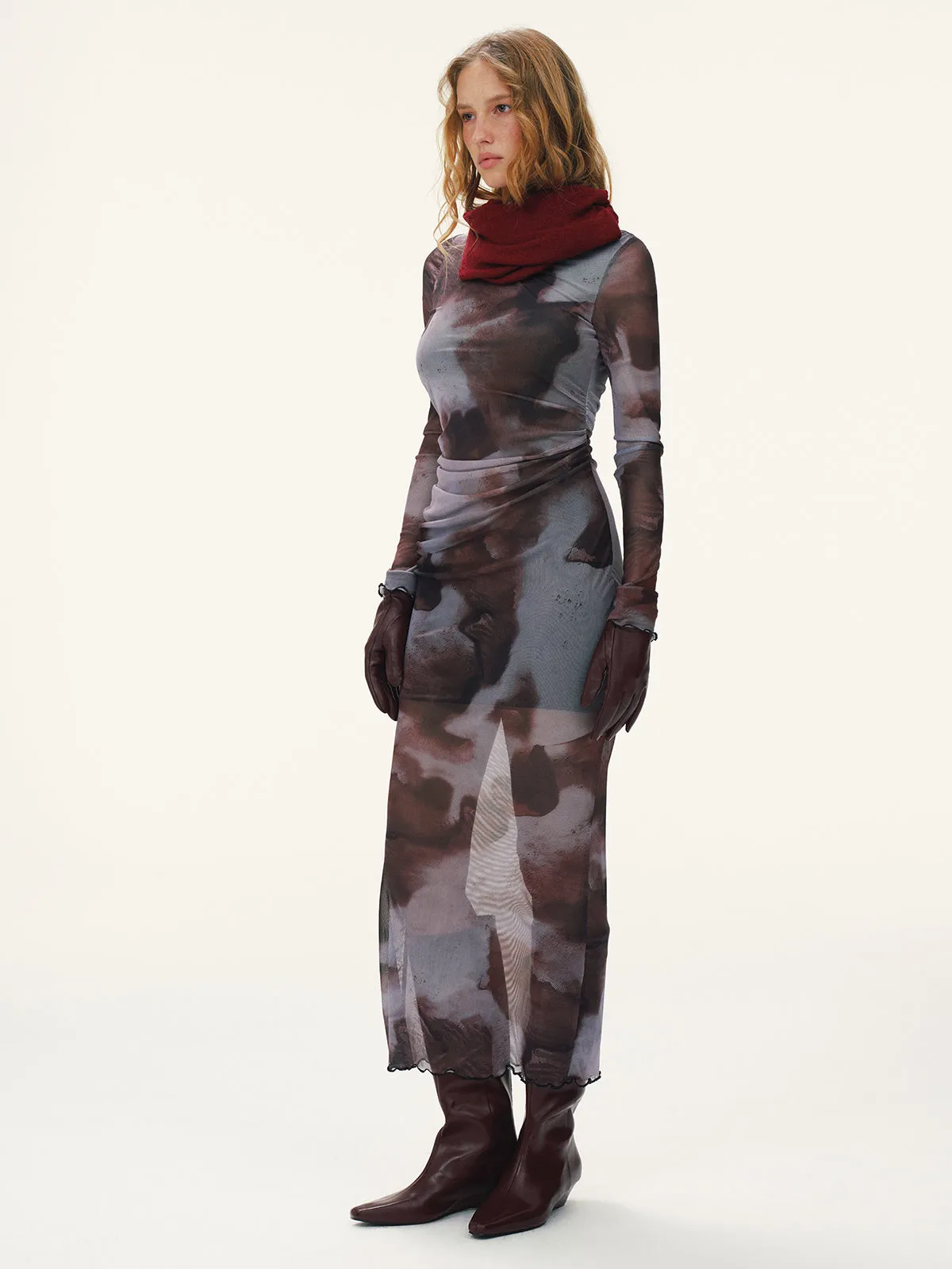 Tie-Dye Mesh Long Sleeve Maxi Dress sold by COMMENSE product image thumbnail 3