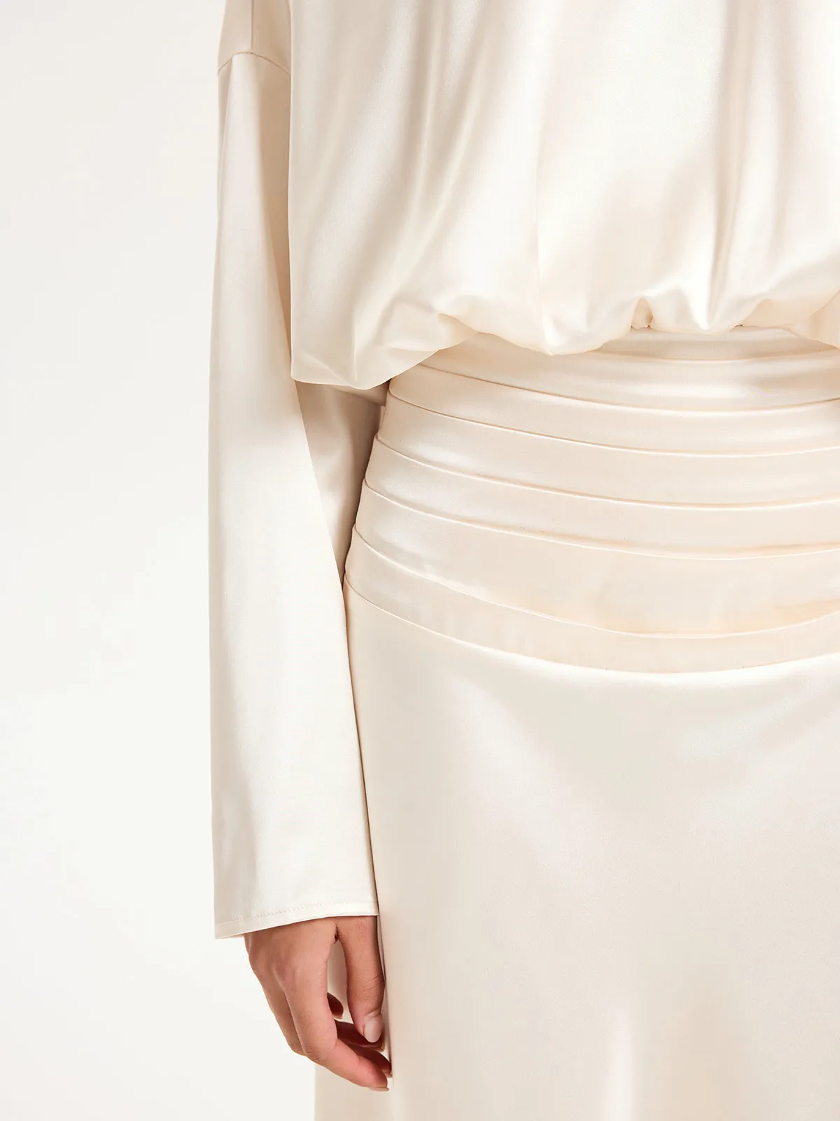 Satin Long Sleeve Pleated Waist Maxi Dress sold by COMMENSE product image thumbnail 3