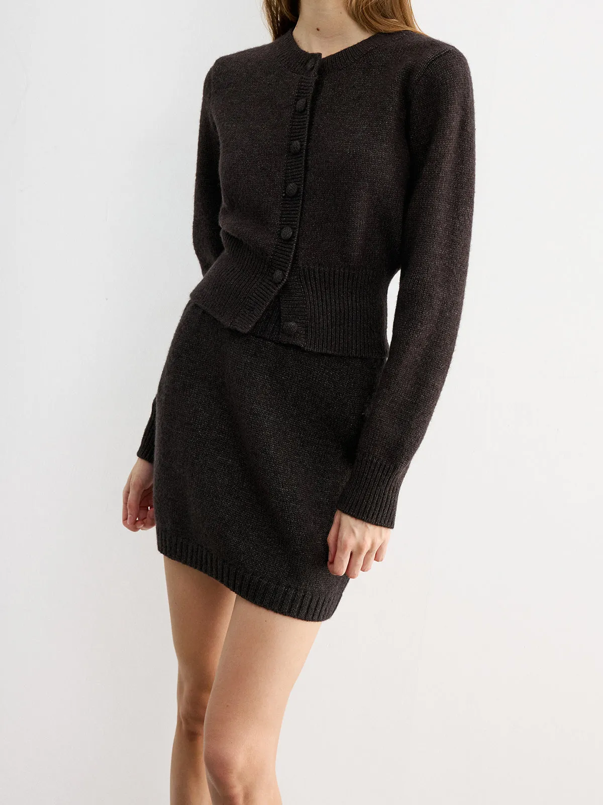 Slim-Fit Knit Cardigan and Mini Skirt Set sold by COMMENSE product image thumbnail 4