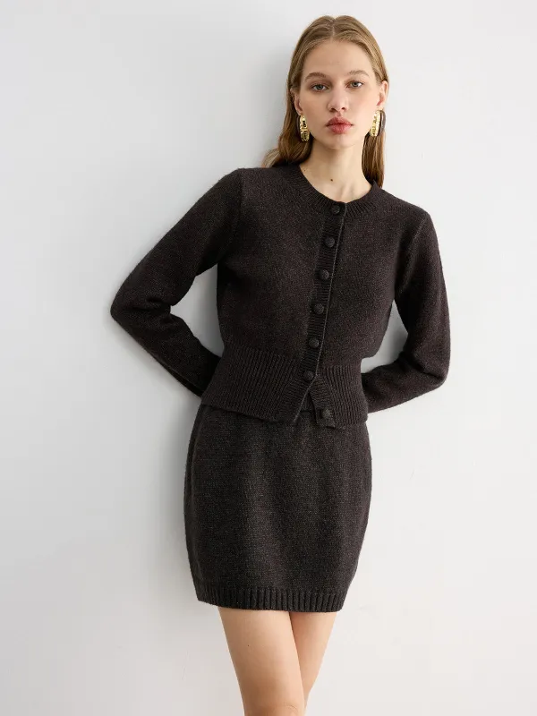 Slim-Fit Knit Cardigan and Mini Skirt Set sold by COMMENSE
