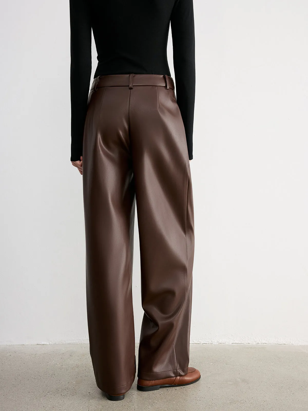 Mid-Waist Faux Leather Wide-Leg Pants sold by COMMENSE product image thumbnail 5