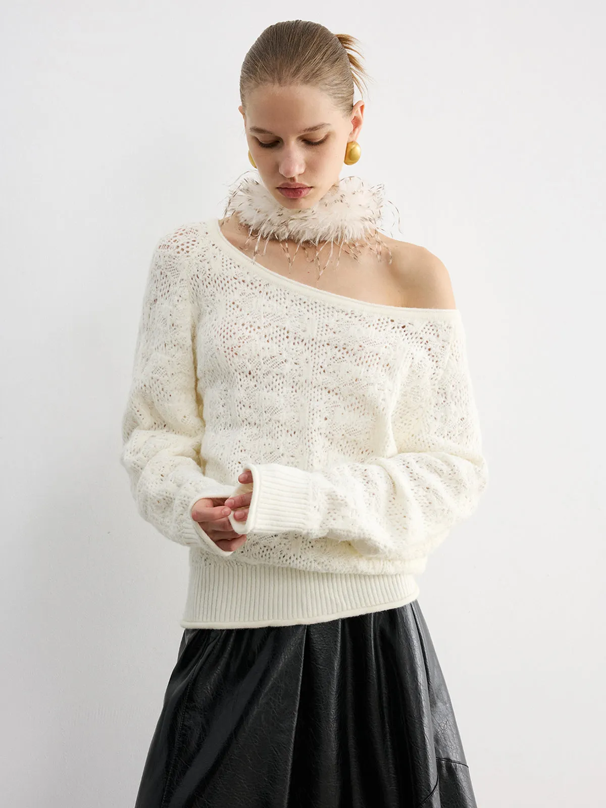 Off-Shoulder Open-Knit Sweater sold by COMMENSE product image thumbnail 5