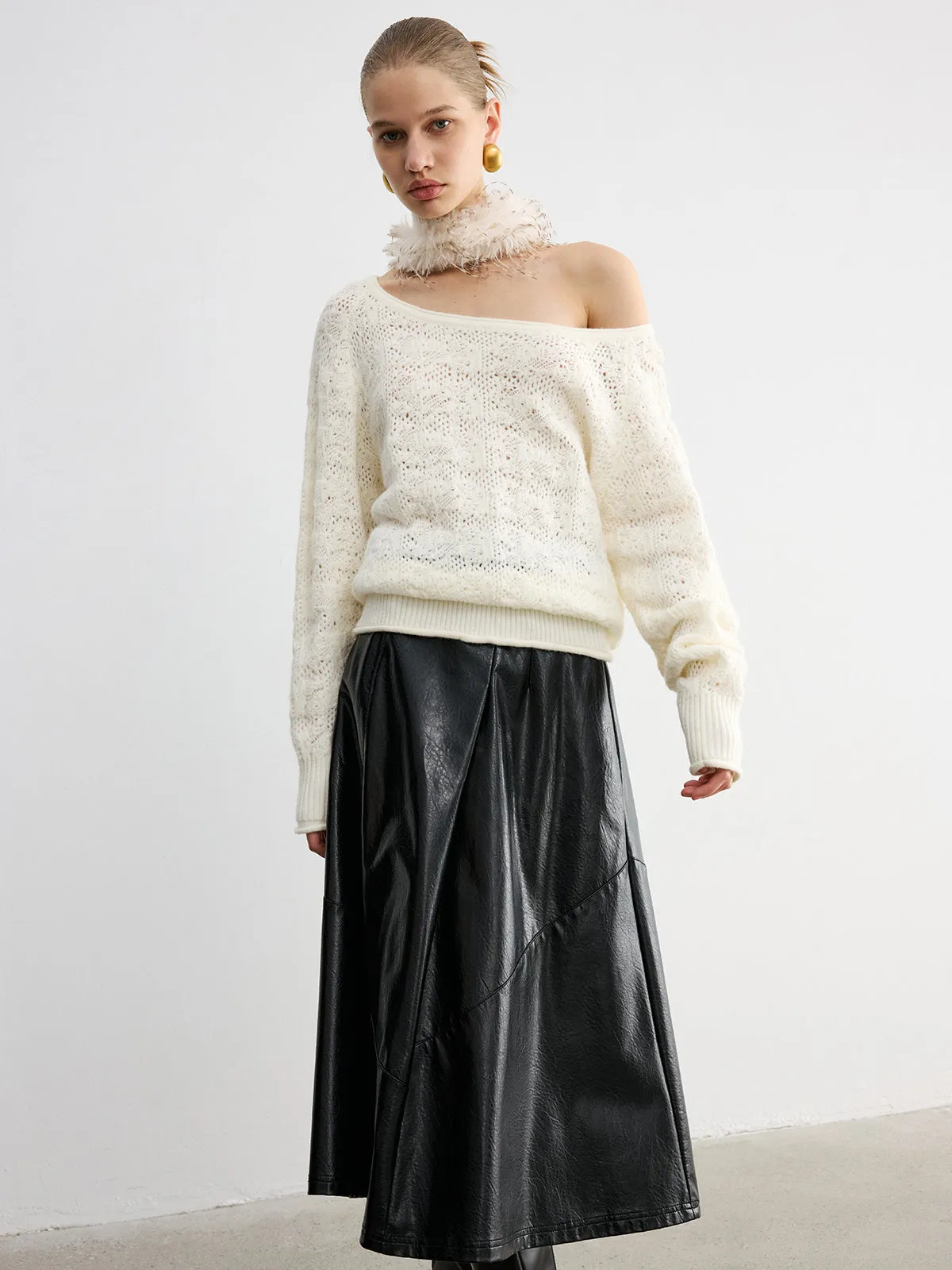 Off-Shoulder Open-Knit Sweater sold by COMMENSE product image thumbnail 3