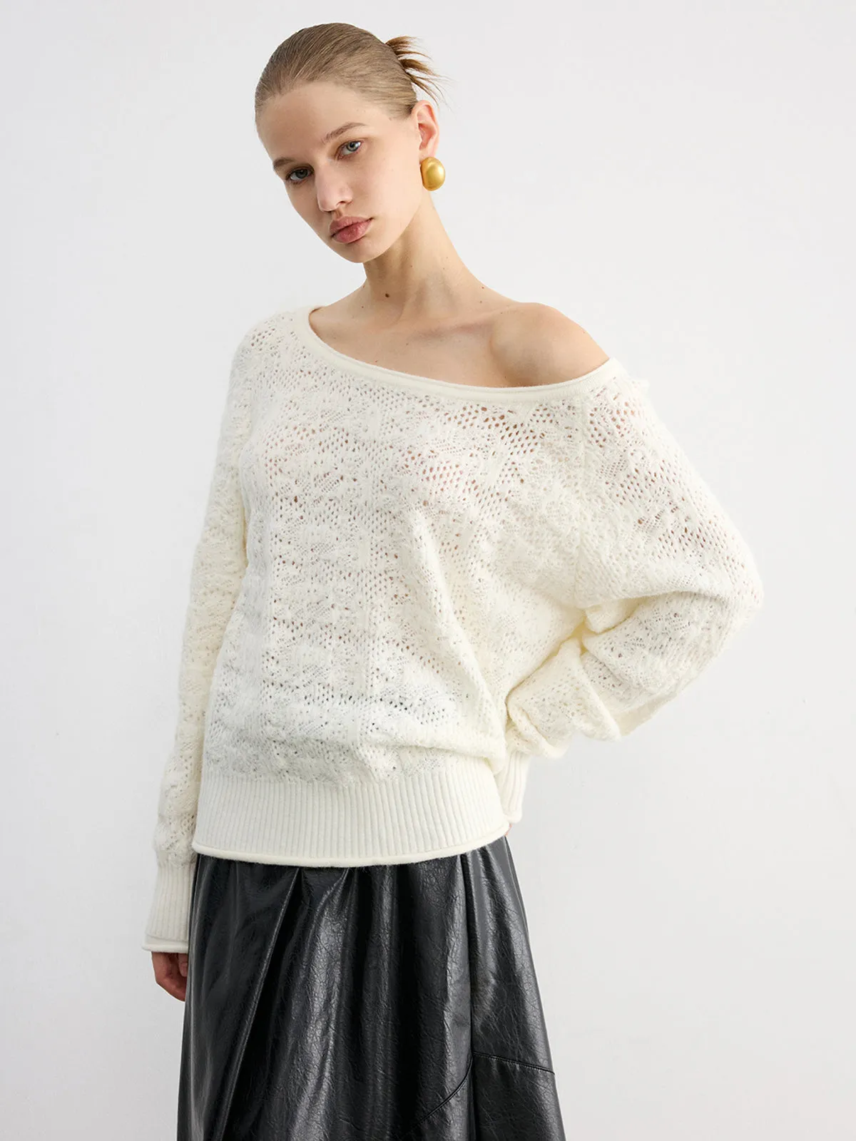 Off-Shoulder Open-Knit Sweater sold by COMMENSE product image thumbnail 2