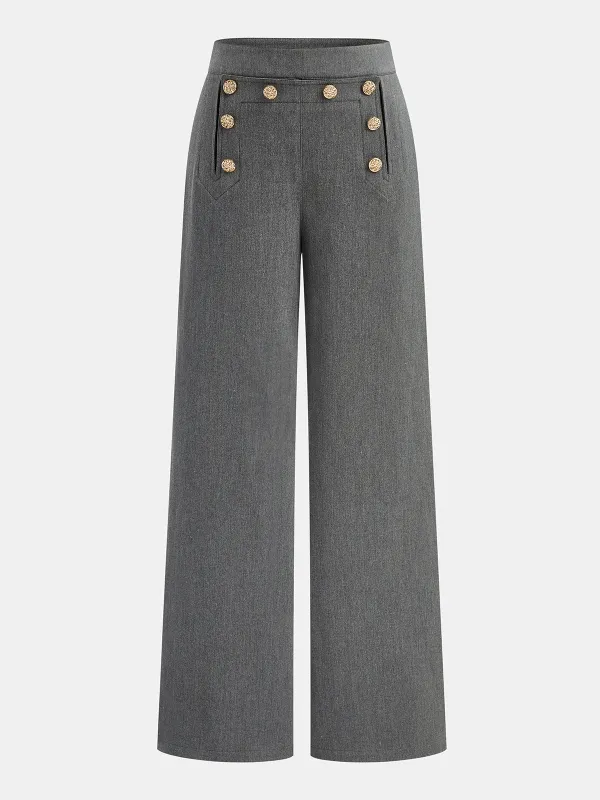 Metal Detail Wide-Leg Pants sold by COMMENSE