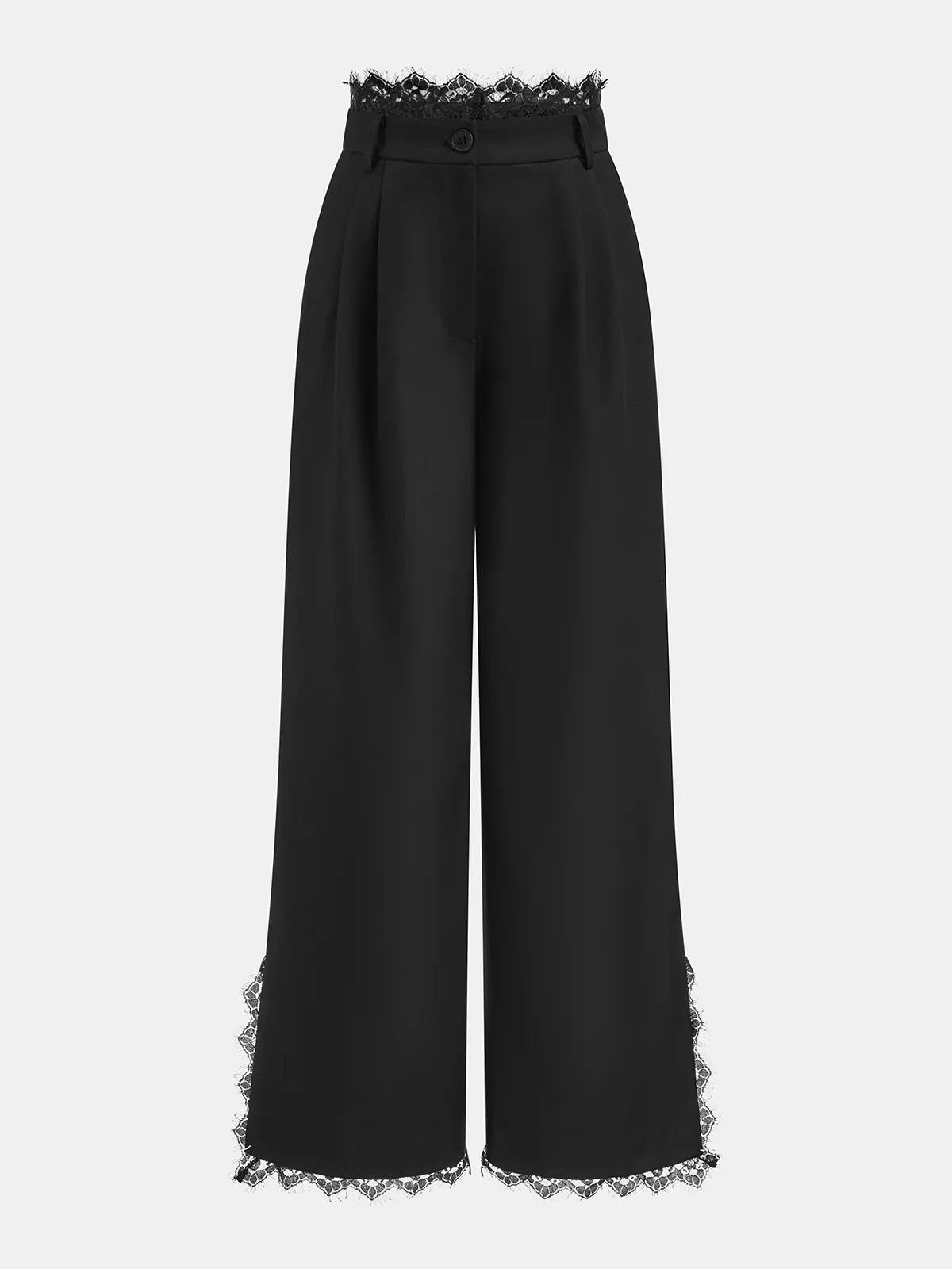 Lace Trim Wide-Leg Pants sold by COMMENSE