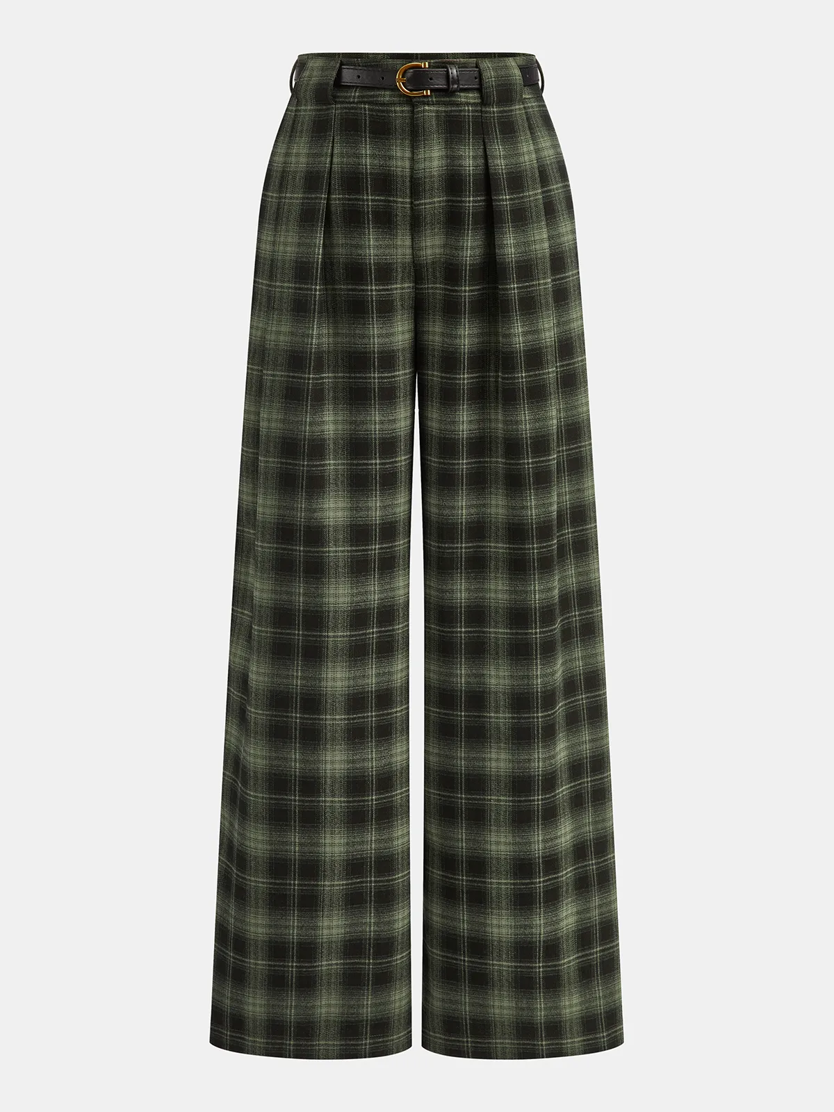 Belted Plaid Straight-Leg Pants sold by COMMENSE