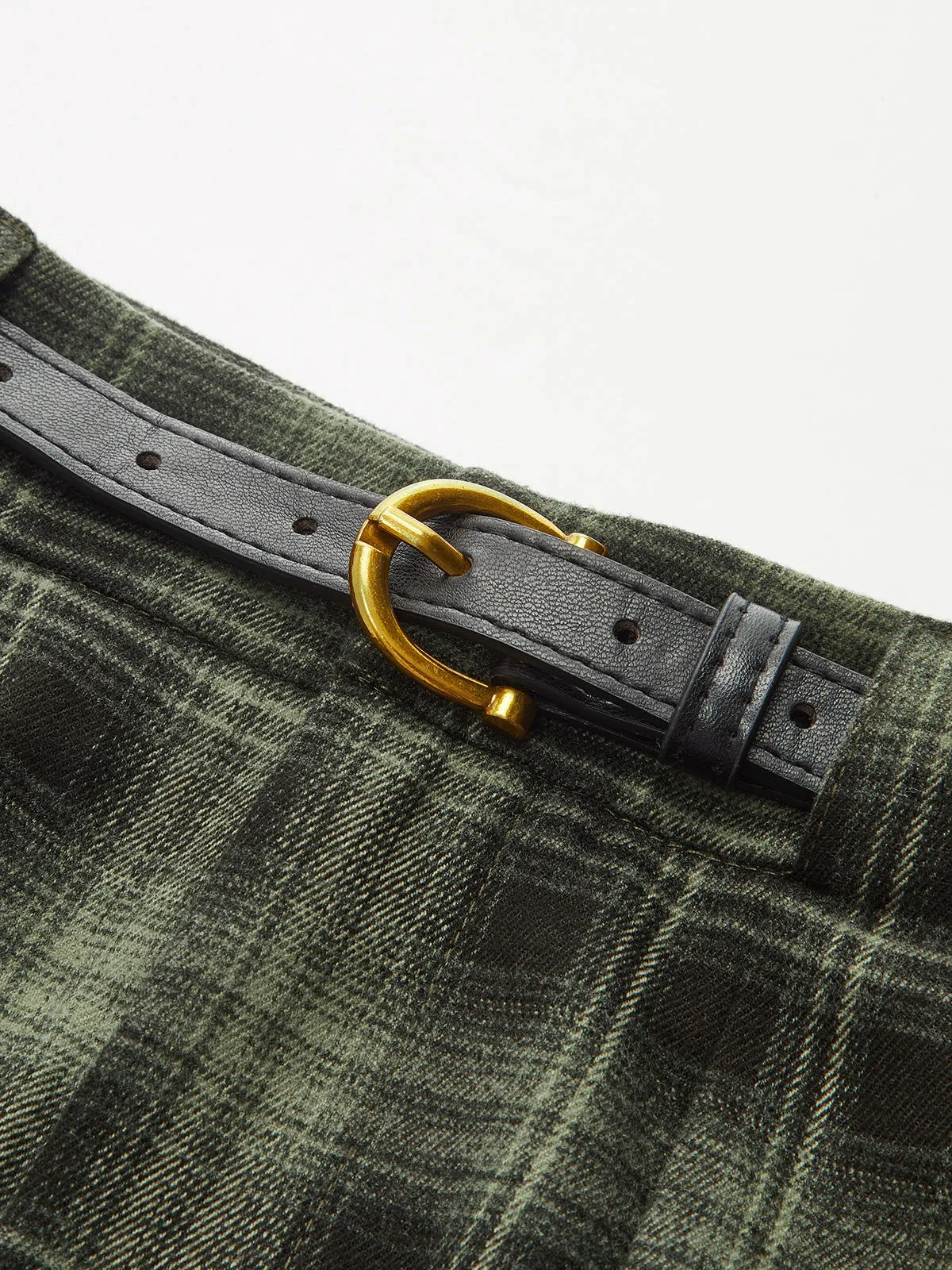 Belted Plaid Straight-Leg Pants sold by COMMENSE product image thumbnail 2