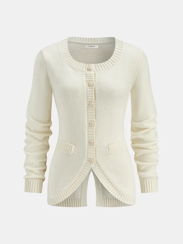 Tie-Back Button Knitted Cardigan sold by COMMENSE